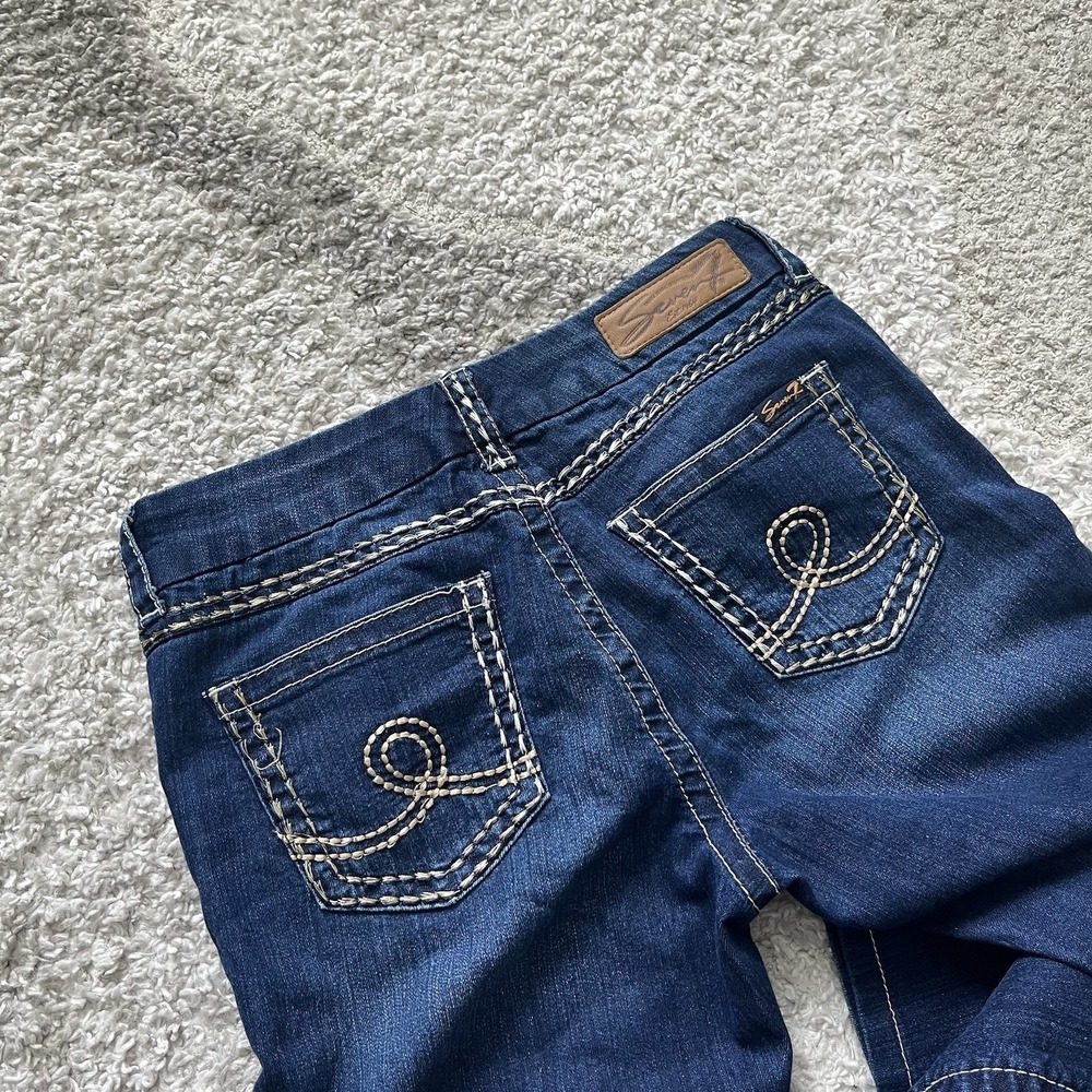SEVEN 7 JEANS Women's Thick Stitch Rhinestones Distressed Boot Cut Denim SIZE 6P